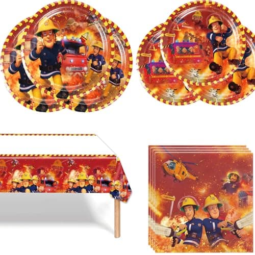 Image of Fireman Sam Birthday Party Tableware Set for Kids Orange