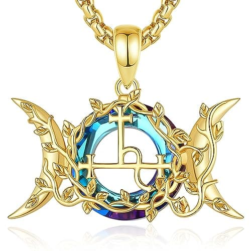 Image of CELESTIA Tripple Moon Goddess Pendant Sigil of Lilith Necklace 925 Sterling Silver Witch Necklace with Austrian Crystal Pagan Wicca Jewellery Witch Gifts for Women
