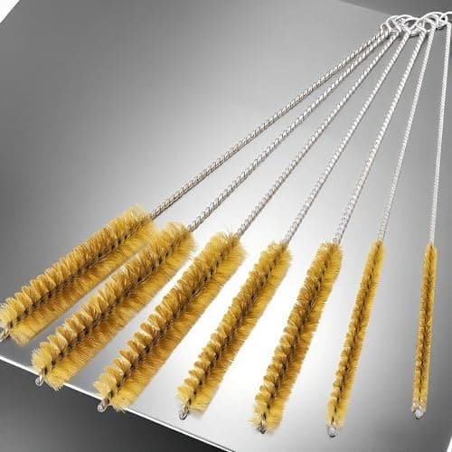 Image of 7 PCS Brass Wire Tube Brush Kit Wire Bottle Brushes, 11'' Long-Handle Wire Bristle Cleaning Pipe Cleaner, 6mm/8mm/10mm/12mm/15mm/20mm/22mm Brass Tube Brush for Tubes,Bottle,Keyboards,Glass