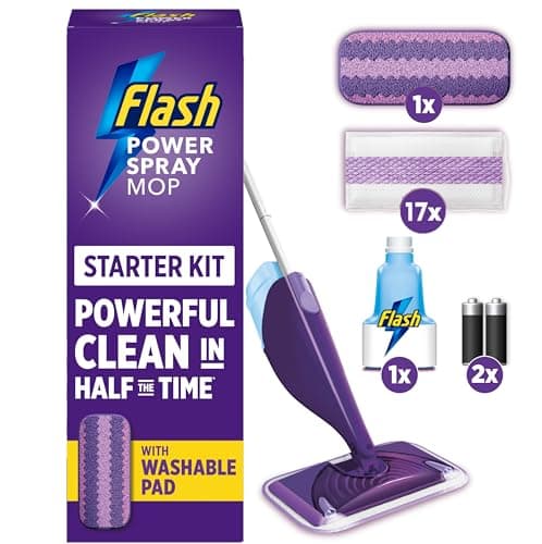 Image of Flash Power Spray Mop Floor Cleaner Starter Kit (1 Washable + 17 Disposable Pads), All-In-One System For Your Floors