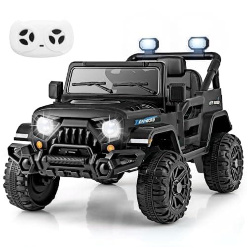 Image of COSTWAY 12V Kids Ride on Car, 2 Motors Electric Off Road Truck with Remote Control, LED Lights, Music, Horn & Wireless Connection, Battery Powered Ride on Toy for Boys Girls (Black)