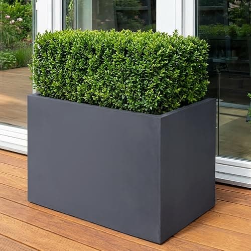 Image of IDEALIST 70cm Large Trough | Dark Grey Reinforced Stone Rectangular Planter | Garden Plant Pots with Drainage Holes L70 W40 H60 cm, 124 litres