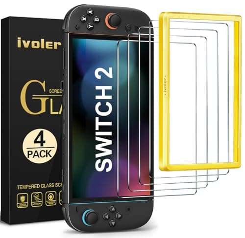 Image of ivoler [4-Pack for Switch 2 Screen Protector with Alignment Frame Tool, 30-second installation- Bubble-Free Application - 9H Hardness -Tempered Glass Protection Film for Nintendo Switch 2 Model 2025