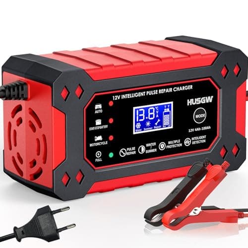 Image of Husgw 12V 6A Car Battery Charger, Automatic Smart Battery Charger/Maintainer with Temperature Compensation, Car Battery Repair/Desulfator for Car, Motorcycle, SUV, Lithium Batteries & AGM (red6)