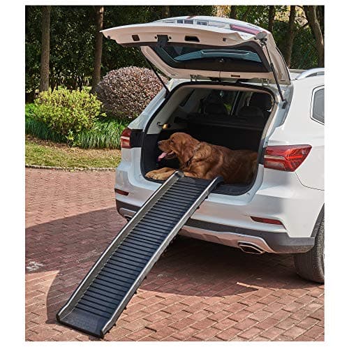 Image of Foldable Dog Ramp for Car SUV Truck – 61 Inch Portable Pet Ramp with Non-Slip Surface | Lightweight Heavy Duty Plastic Pet Stairs for Large Medium Dogs | Easy Storage Design