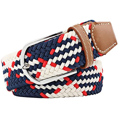 Image of JK Home 3.3cm Wide 115cm Braided Stretch Belt, Elastic Woven Waist Belts with PU Leather Buckle, Casual Men Women Canvas Belt