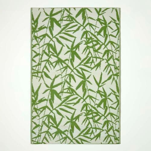 Image of HOMESCAPES Luxury Extra Large Outdoor Rugs for Garden Patio Waterproof 100% Recycled Plastic Mat Carpet 180 x 270cm Reversible White & Green Bamboo Rug Zena, Indoor/Outside & Portable, Seamless