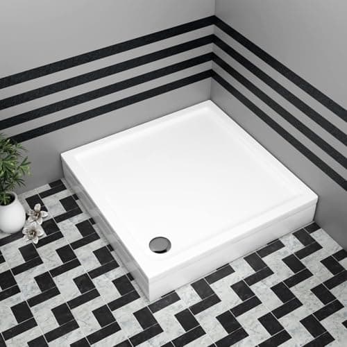 Image of Bathroom Square 760 x 760mm Shower Tray with Riser Kit Plinth for Shower Enclosure Gloss White Slimline