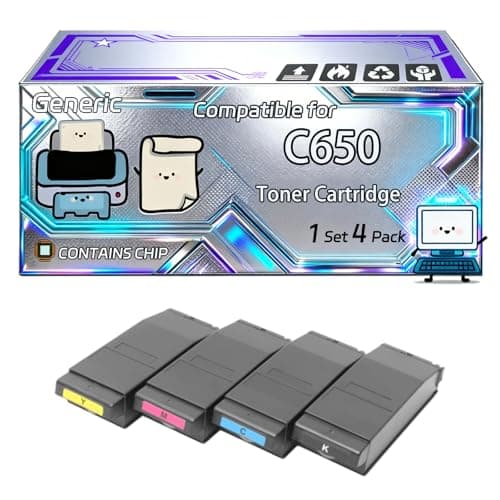 Image of C650 Toner Cartridge Compatible for Okidata OKI C650 C650dn Printers, With Chip, 21500 Pages, Vibrant Colours (4-Pack BK/C/M/Y)