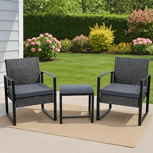 Image of Brooklyn 3-Piece Outdoor Rattan Bistro Set – Modern Black Garden Furniture with 2 Chairs and Side Table, All-Weather Wicker Patio Seating for Balcony, Deck, or Conservatory