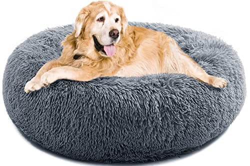 Image of YOJOGEE Calming Donut Dog Bed for Large Medium Dogs, Fluffy Anti Anxiety XXl Dog Beds Extra Large Washable Puppy Bed Non-Slip Plush Cuddler Warming Round Faux Fur Pet Bed