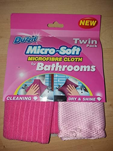 Image of Duzzit Micro-Soft Microfibre Cloths for Bathrooms. Twin Pack Cleaning and Drying/Shining Cloths