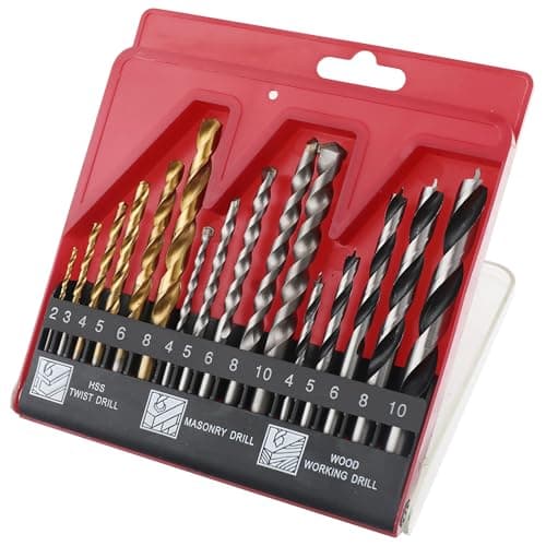 Image of Hi-Spec 16pc Compact Multi Steel Drill Bit Box Case Set. HSS Titanium Coated, Brad Points & Masonry Mixed Drill Bits for Metal, Wood, Plastics & Brick