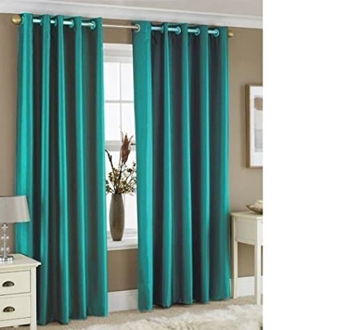 Image of RayyanLinen Readymade Blackout Thermal Eyelet Ring Top Pair of Curtains Including 2 free Tiebacks (TEAL, Width 66" x Drop 54")
