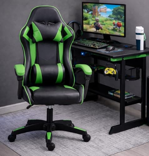 Image of Home Treats Gaming Chair Recliner with Adjustable Height, Lumbar Support Padded Cushion, Racing Bucket Seat With Headrest Ergonomic Office Chair Perfect For Home Office, Computer Chair (Green)