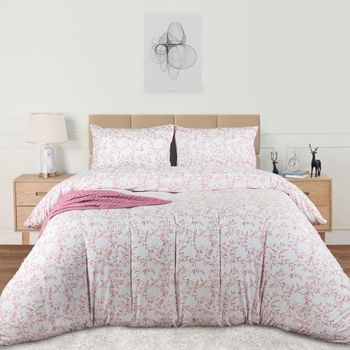 Image of Utopia Bedding Double Vines Coral Print Duvet Cover Set - Soft Microfibre Polyester - Bedding Quilt Cover Set