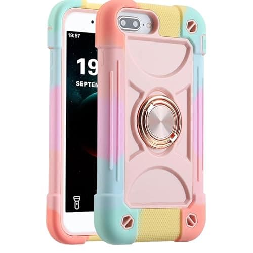 Image of Gunroc for iPhone 7 Plus Case/iPhone 8 Plus Case with 360°Rotate Ring Stand, Military Grade Drop Shockproof, Full Body Protection, Heavy Duty, 3-Layer Protective Cover for iPhone 7/8 Plus Pink