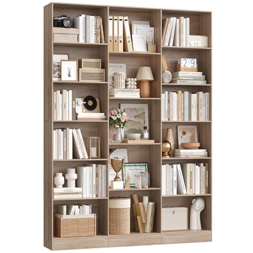 Image of FirFurd Bookcase Oak Bookshelf 188cm Living Room Bookcases Free Standing 6-tier Tall Shelving Unit Display Shelf with 17 Compartments for Home Office 188x149x23.5cm