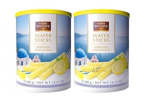 Image of 2 Pack Wafer Rolls - Lemon-Filled Wafer Rolls - Wafer Rolls Filled with Luscious Lemon cream Decadent Treat Gift for Any Occasion, 2 X 400g Tin