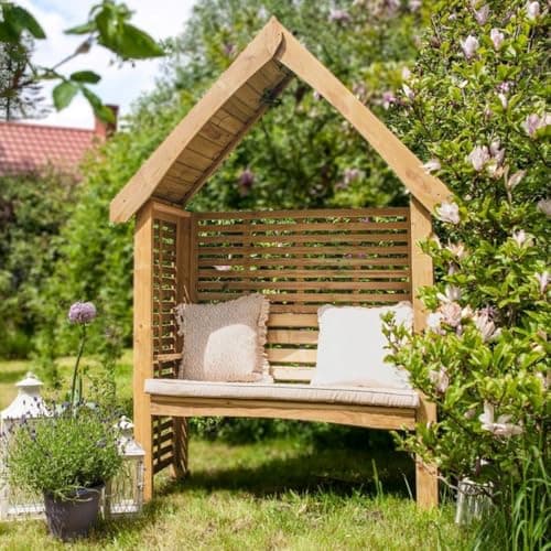 Image of Primrose Wooden Garden Bench 2 Seater Seated Arbour Outdoor Seat with Slatted Sides