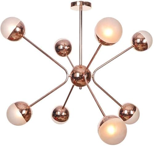 Image of GHBSDNEPP Sputnik Chandeliers,Modern Rosed Metal Light,Industrial Hanging Ceiling Light 8-Lights,G4 Led Bulbs Included for Kitchen Island Dining Room-White Lampshade. 8 Light/White Lampshade./8 Light