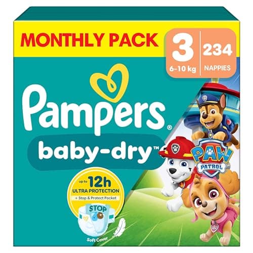 Image of Pampers Baby-Dry Paw Patrol Edition Size 3, 234 Nappies, 6kg-10kg, Monthly Pack, Up to a 100% Leak-Free & Comfortable Night