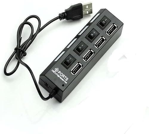 Image of Portable USB Extension Hub, Multiport USB Splitter Adapter, 4 Port USB Hub 2.0, USB Powered Plug Hub, USB Dock, USB Extender With Lights And On/Off Power Switches For Laptop Pc & More