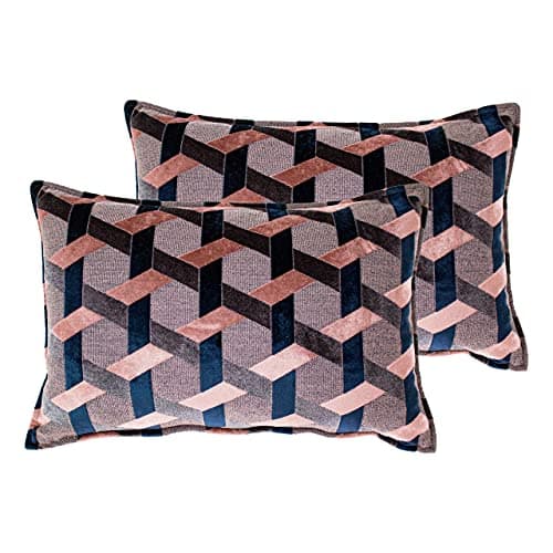 Image of Paoletti Delano Polyester Filled Cushions (Twin Pack), Polyester, Blush/Navy