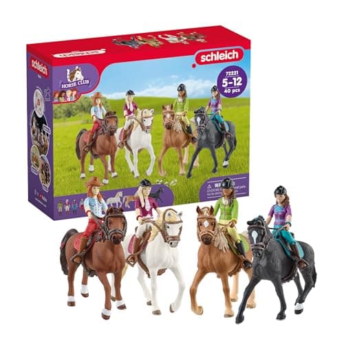 Image of SCHLEICH Horse Club - Complete 40PC Horse Club Rider Playset - Hannah, Sofia, Lisa and Sarah Poseable Rider Figures with Horses and Riding Accessories - Equestrian Toy Set for Kids Ages 5+ | 72221