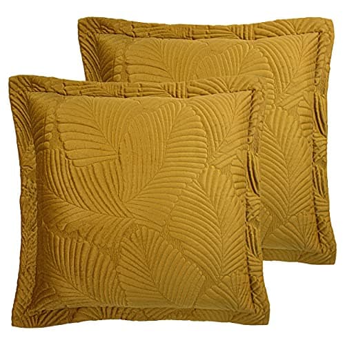 Image of Paoletti Palmeria Feather Filled Cushions (Twin Pack), Gold, 60 x 60cm