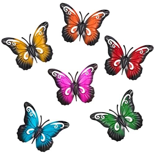 Image of Dacitiery 6PCS Garden Butterfly Metal Wall Art Decorations Butterflies Sculptures Fence Ornaments (3.5 x 2.8 Inch, 6 Coloured)