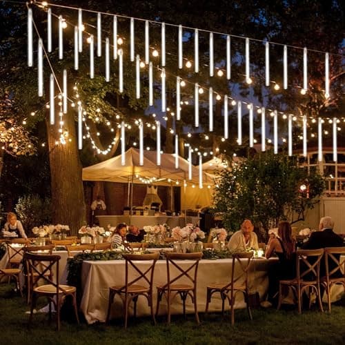 Image of Warm White String Lights 30cm Waterproof Meteor Shower 10 Tubes 240 LEDs for Christmas Decoration and Outdoor Garden Holiday Parties and Weddings