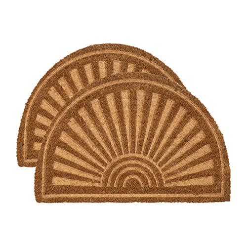 Image of Nicola Spring Half Moon Coir Door Mats - 60 x 40cm - Embossed - Pack of 2 - Decorative Indoor Front Door Floor Mat Entry Dirt Trapper Rug Outdoor Boot Scraper Non Slip Backing Doormat