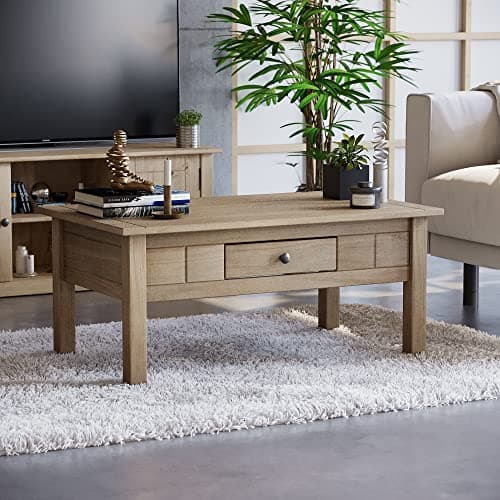Image of Vida Designs Panama Solid Pine Rustic Living Room Furniture 1-Drawer Coffee Table, Wood, Natural