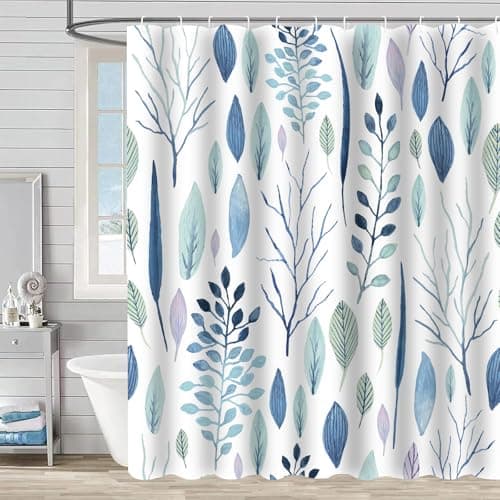 Image of FAIRYGATE Blue Shower Curtain Polyester Fabric Shower Mould and Mildew Resistant Curtain 180 x 180 cm (71 x 71 Inch) Bathroom Curtains B8113