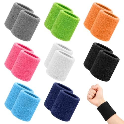 Image of TPTGIAR 16 PCS Sweat Bands Wristbands, Elastic Sweatband, Wrist Bands for Children and Adults, Washable Wrist Sweat Bands Men Women for Tennis Basketball Gymnastics Golf Running Gym
