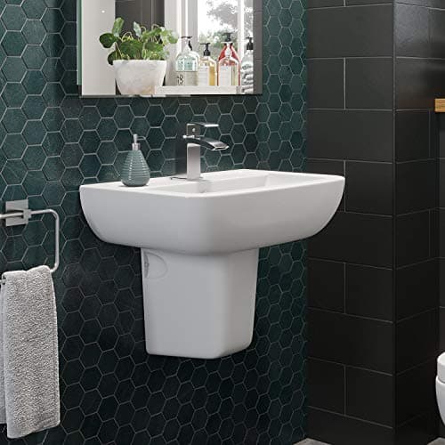 Image of White Ceramic Semi Pedestal Bathroom Cloakroom