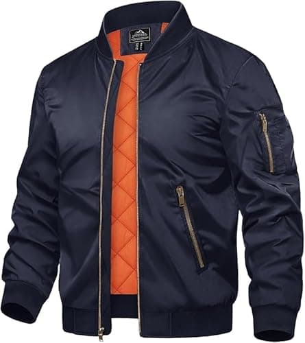 Image of TACVASEN Casual Bomber Jacket - Outdoor Hiking & Ski Winter Coat - Cargo Fleece Windbreaker - Navy Blue