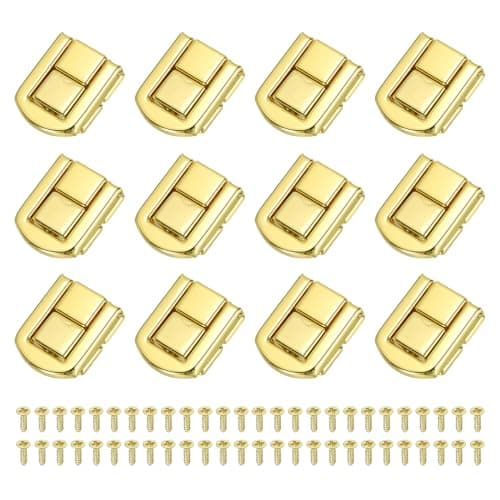 Image of PATIKIL Toggle Catch Lock 1" x 0.8", 12Pack Metal Hasp Latch Rectangle Retro Style Clasp Latch for Jewellery Box Decoration Suitcase Toolbox, Gold