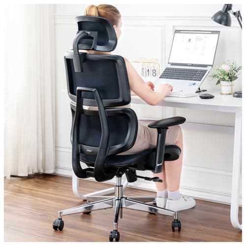 Image of TONFARY Ergonomic Office Chair - Breathable High Back Armchair with Mesh Lumbar Support, 130° Tilt Backrest, Adjustable Seat Depth & 3D Armrest - Big and Tall, Swivel Rolling, Supports Up to 330 LBS