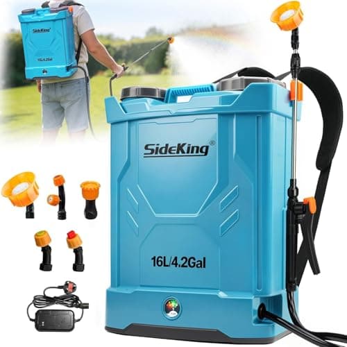 Image of SideKing Knapsack Sprayer 16L - Electric Garden Sprayer with 120 PSI Powerful Pressure, 4000mAh Long Runtime Battery, Dual Wands, Comfort Back Pad, Backpack Sprayer for Lawn, Weed, Patio (Charger Inc)