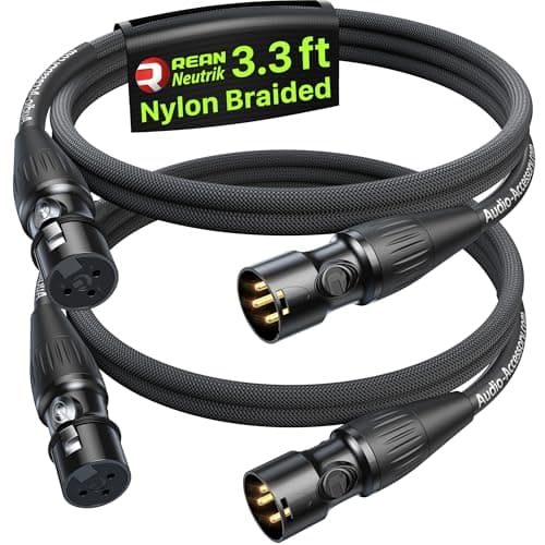 Image of AA AUDIO ACCESSORY Short XLR Cables 1M 2Pack, Gold-Plated Rean Connectors from Neutrik, Kevlar-Reinforced Nylon Braided Microphone Cable, Durable Shielded and Balanced XLR Cable, Male to Female