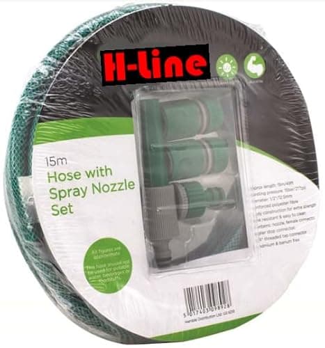 Image of H-LINE 15M x 1/2" Green Garden Hose Pipe with Nozzles Reinforced PVC Watering Outdoor Hosepipe Reel