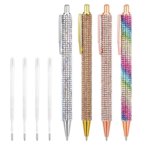 Image of 4 Pcs Bling Rhinestone Sparkly Pens for Women with 4 Pcs Black Ink Refills Cute Fancy Pens Diamond Crystal Glitter Ballpoint Office Supplies Beautiful Gifts for Girl Office School Christmas Graduation