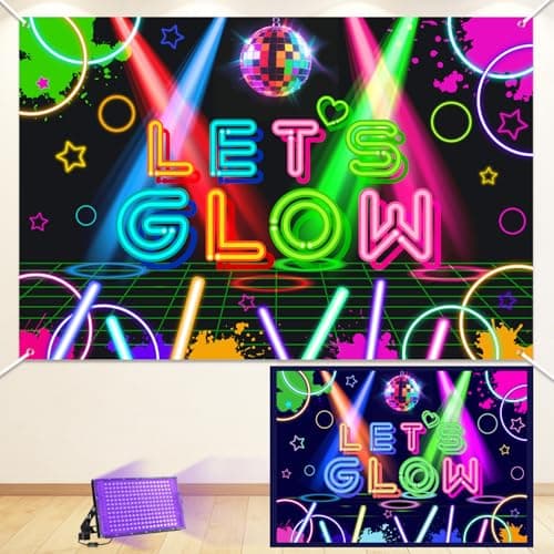 Image of Black Lights Party Backdrop, Let's Glow Banner Photography Background for Neon Birthday Decorations Glow in the Dark Party Supplies