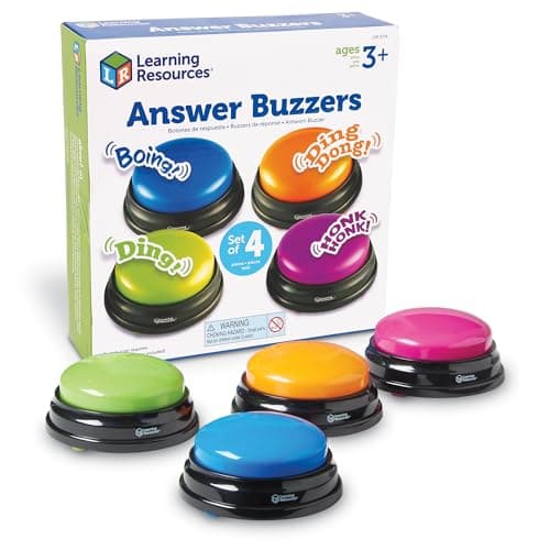 Image of Learning Resources Answer Buzzers – Set of 4, Ages 3+, Game Show Style Buzzers with Fun Sound Effects, Pre-Recorded Sounds for Classroom & Family Games