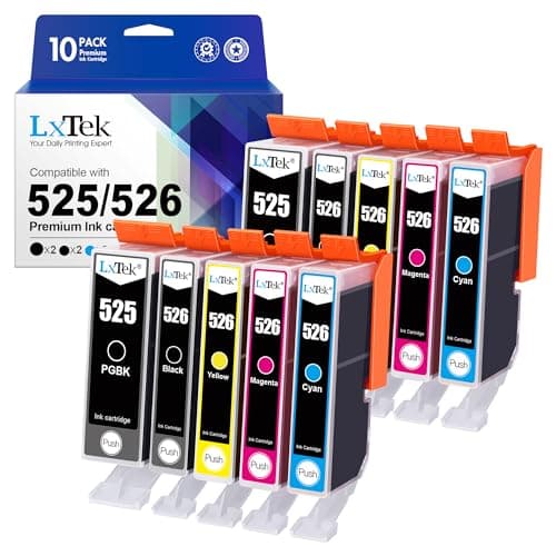 Image of LxTek Compatible Ink Cartridge Replacement for Canon 525 526 PGI-525 CLI-526 for PIXMA MG6150 MG6250 MG5350 MG5250 MG5150 IX6550 IP4950 IP4850 (Black Cyan Magenta Yellow, 10-Pack)