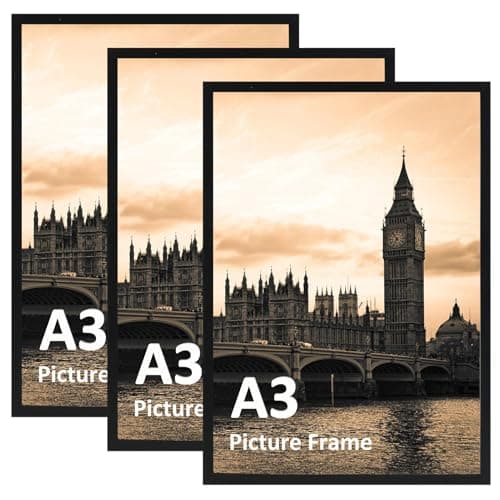 Image of Hoikwo A3 Picture Frame Pack of 3, Black Poster Frame for Wall Hanging, A3 Photo Frame for Home and Gallery Displays, Horizontal or Vertical (29.7x42cm)