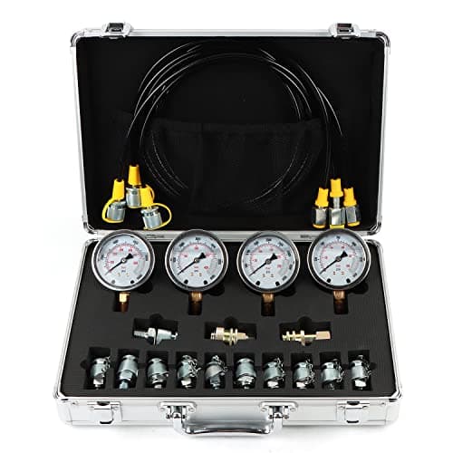 Image of IMELBUFF Hydraulic Pressure Test Kit 100/250/400/600bar, 4 Gauges 13 Couplings 3 Test Hoses Hydraulic Gauge Kit for Excavator Construction Machinery Ships Mine
