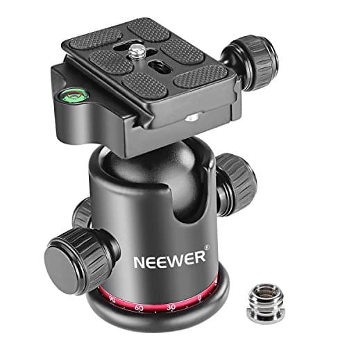 Image of NEEWER Pro Metal Tripod Ball Head 360 Degree Rotating Panoramic with 1/4 inch Quick Shoe Plate, Bubble Level for Tripod,Monopod,Slider,DSLR Camera Camcorder up to 17.6 pounds/8 kilograms (Red+Black)